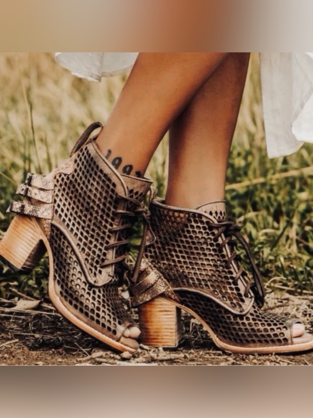 Freebird by Steven Open-Weave Lace-Up Ankle Boot Bootie Size 7 runs big